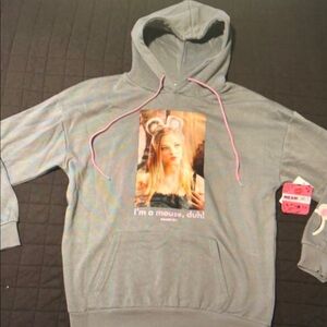 Gray Hoodie with Pink Drawstrings and Graphic 'I'm a mouse, duh!'